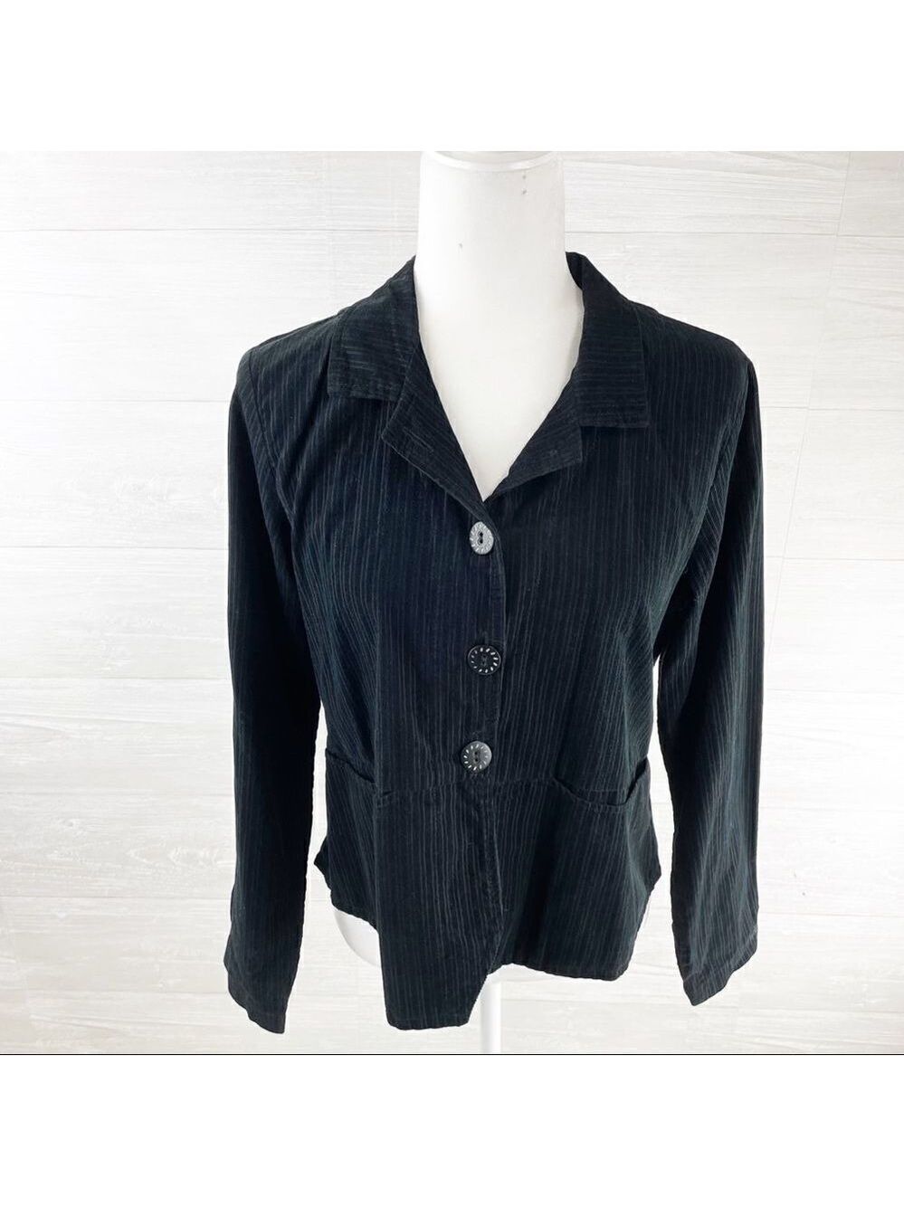 FLAX Velvet Striped Button Down Blazer Jacket